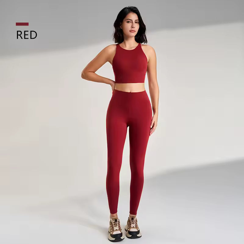 Pilates matching set burgundy red