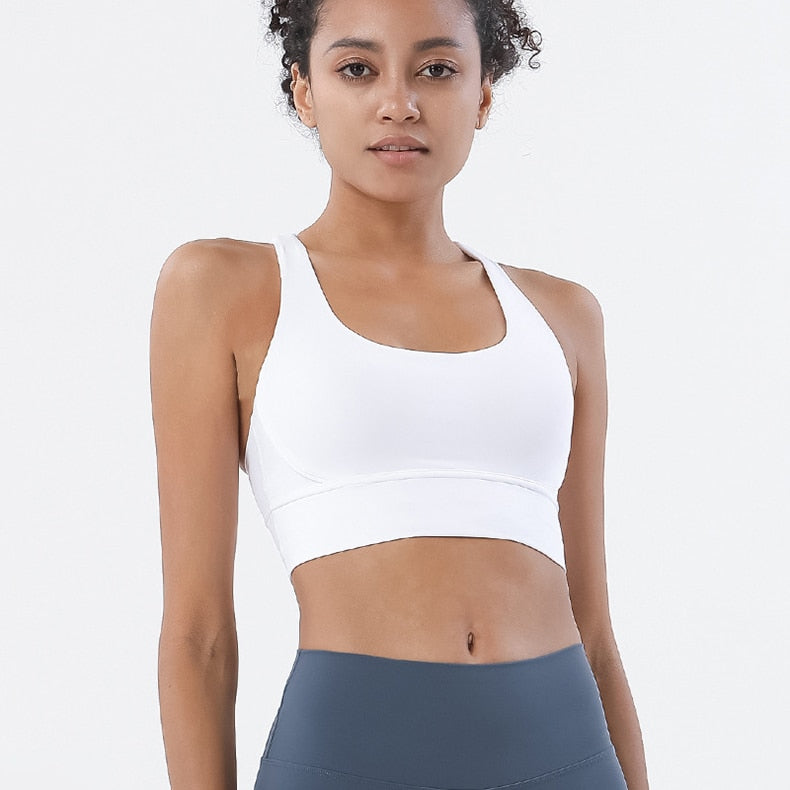Criss cross yoga Pilates fitness summer sports bra white
