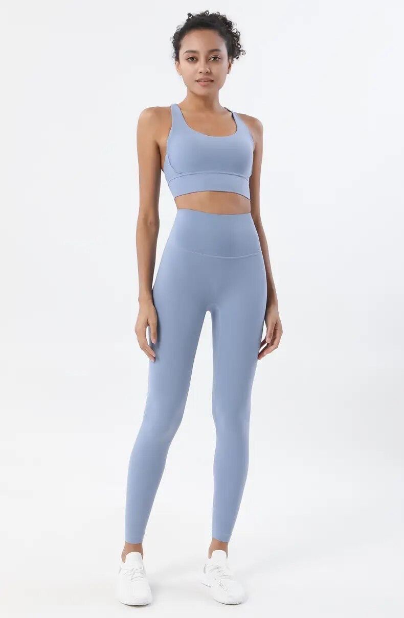 French blue leggings and sports bra