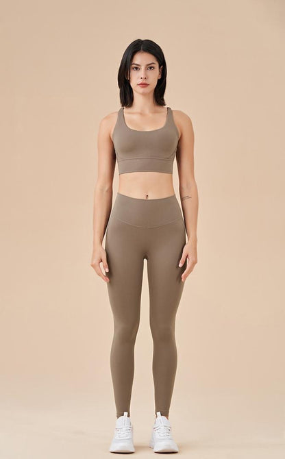 Camel leggings and sports bra