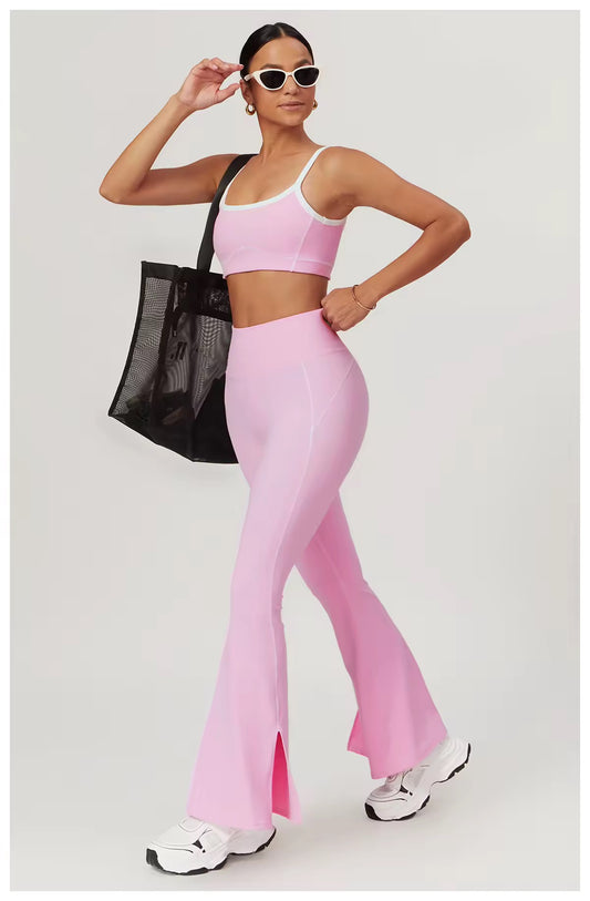 Flared pilates leggings and sports bra