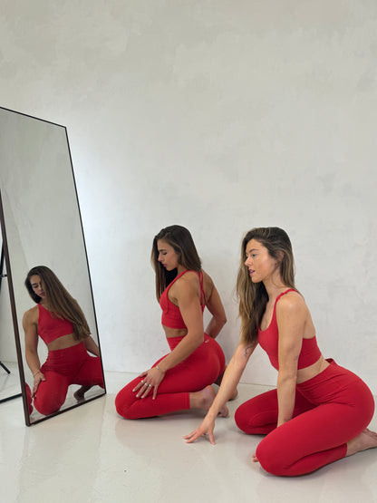 bold red yoga pants