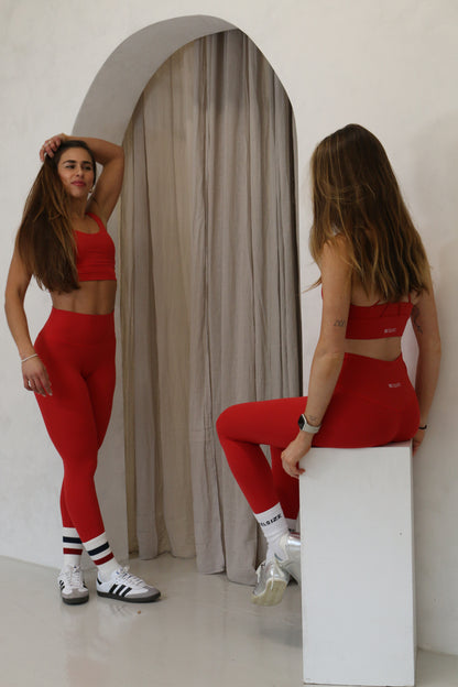 Red leggings 