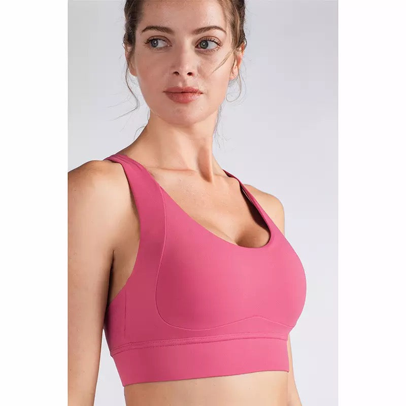 High support pink sports bra