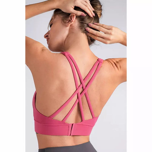 Cross Back pink sports bra
