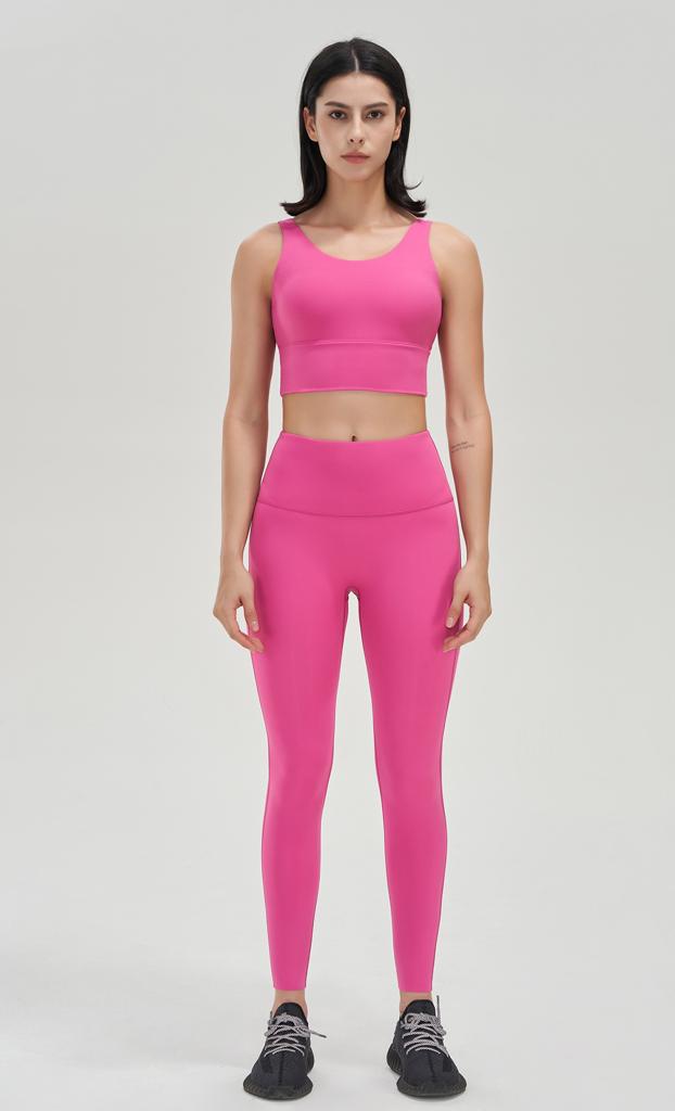 Pink sports bra and leggings